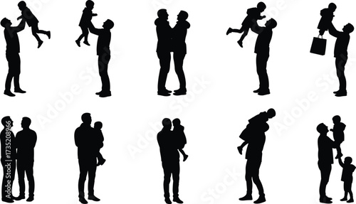 Silhouette of father with child, family bonding, parenting moments, dad holding kids, happy childhood, parent love, caring relationship, fatherhood illustration