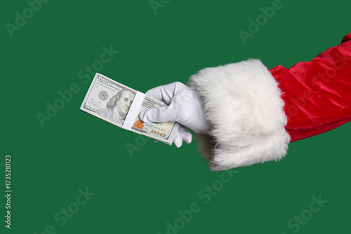 Santa hand with dollar bank...