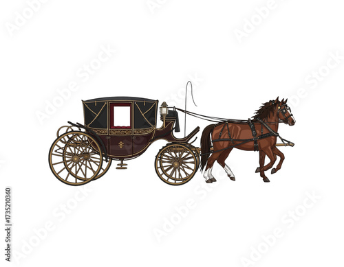 An Elegant Horse-Drawn Carriage A Classic Vector Illustration Depicting Victorian Era Transportation for Design