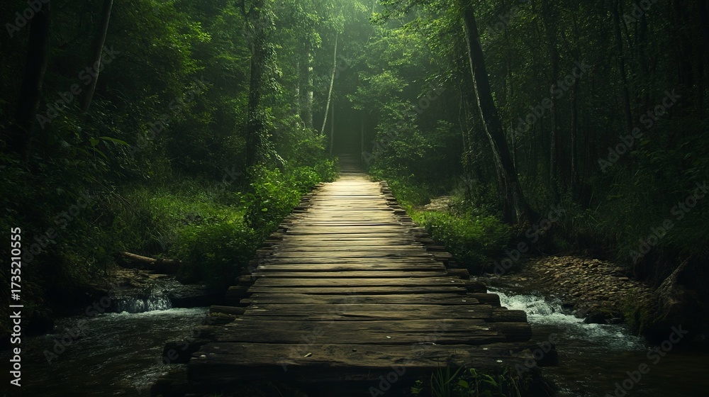 Obraz premium Wooden Bridge in Deep Forest