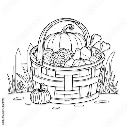 basket food and vegetables  white and balck vector desgine