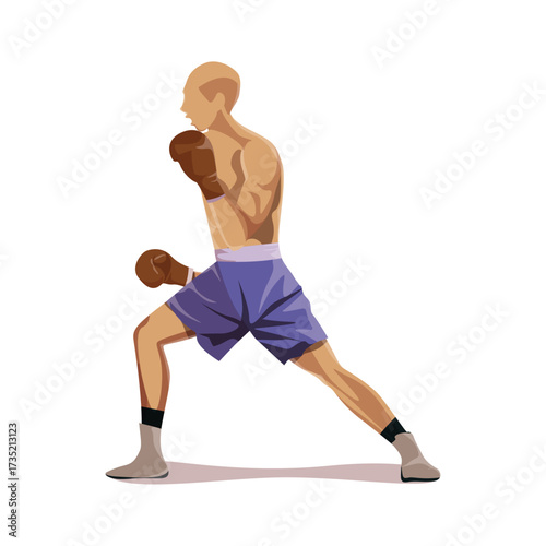 Boxer in a defensive stance, showcasing athletic form and focus during training or a match