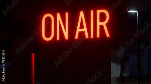 Bright Red Neon ON AIR Sign Illuminates Studio at Night.
