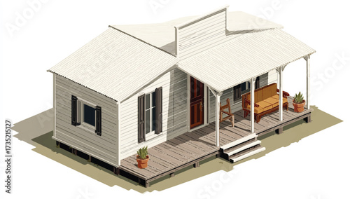 Quaint Country Cottage with Wooden Porch and Rustic Charm a Picturesque Illustration Style