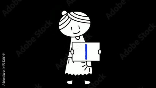 Girl Stickman illustration Animation with Letter I Sign