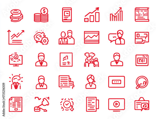 Set of business management strategy and marketing elements in line art design style