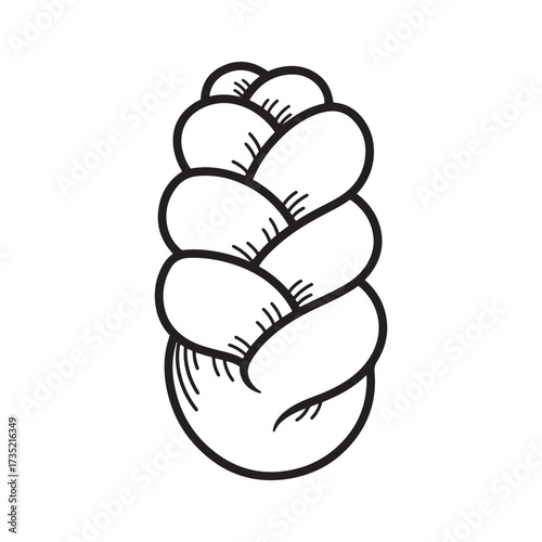 Hanukkah Black and white line drawing of a braided loaf of bread on a white background baking food
