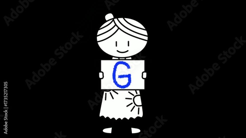 Girl Stickman illustration Animation with Letter G Sign