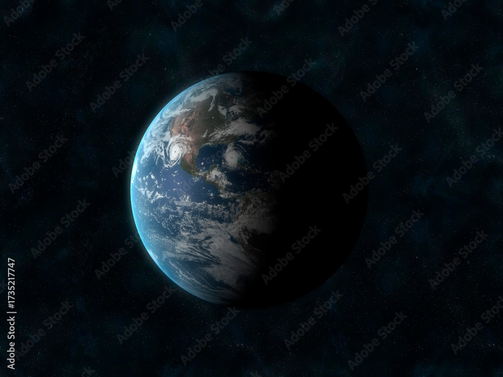 Fototapeta premium Earth Planet Floating In Space Blue Marble View From Orbit Global Perspective