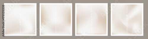 Minimalistic abstract pearl wedding poster. Nacreous pale ecru cards with smooth sandy gradient background. Vector illustration.