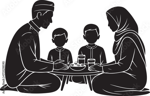 Muslim family enjoying a meal together during ramadan or eid celebration