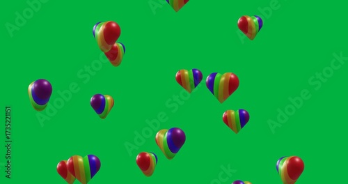 Animation of rainbow hearts on transparent background