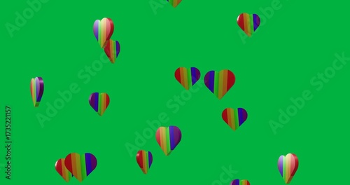 Animation of rainbow hearts on transparent background