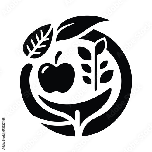 Healthy food vector silhouette line art logo design concept illustration
