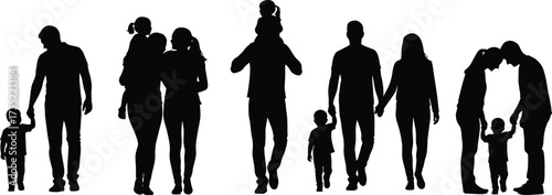 Silhouette of family members walking together, representing love, unity, and connection, symbolizing togetherness