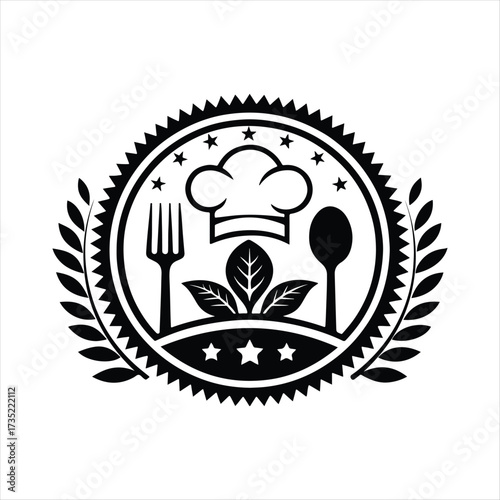 Healthy food vector silhouette line art logo design concept illustration