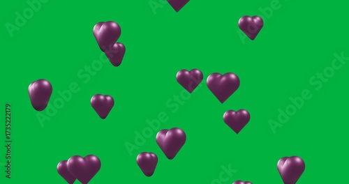 Animation of purple hearts on transparent background
