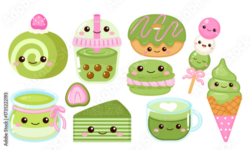 Cute matcha sweet treats clipart collection