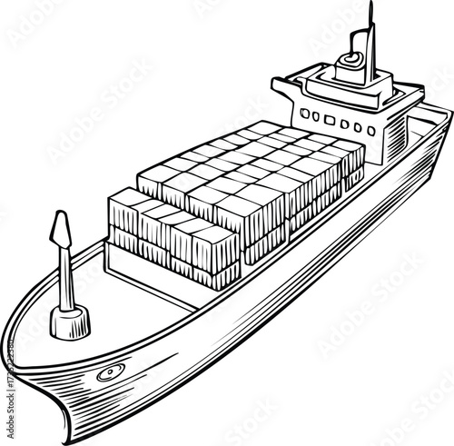 Cargo Ship Illustration Transporting Goods Across the Sea