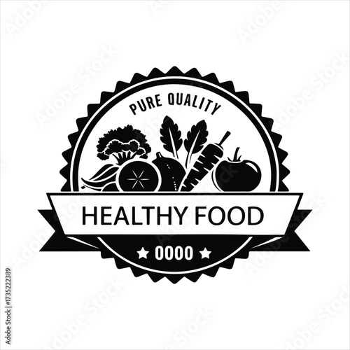 Healthy food vector silhouette line art logo design concept illustration