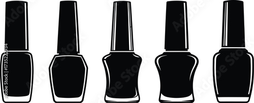 Collection of nail polish bottles in various shapes set of different nail polish containers in black silhouette