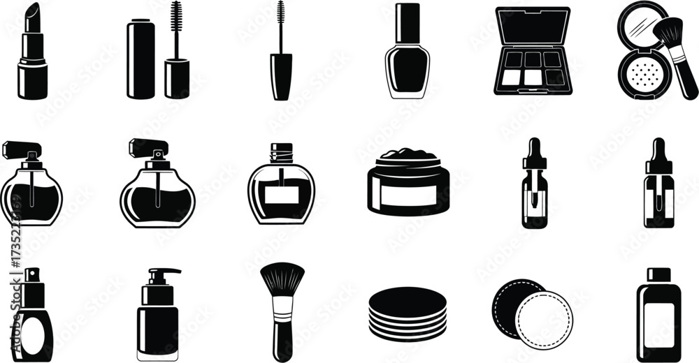 Fototapeta premium Complete set of cosmetic glyph icons for your next project, offering a wide range of beauty and personal care items