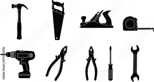 Complete set of tool glyph icons for your next project, offering a wide range of equipment and instruments