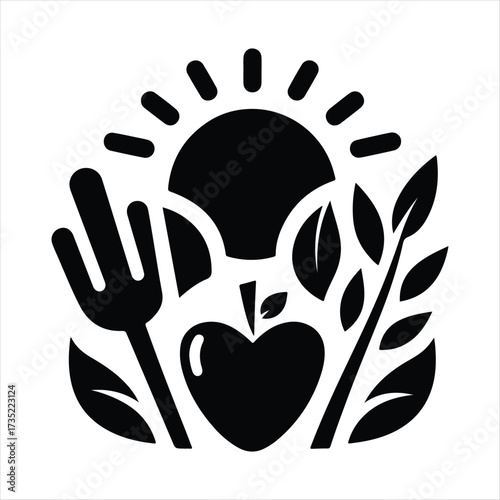 Healthy food vector silhouette line art logo design concept illustration