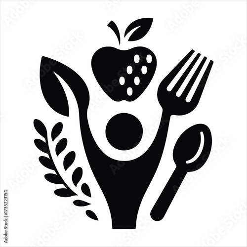 Healthy food vector silhouette line art logo design concept illustration
