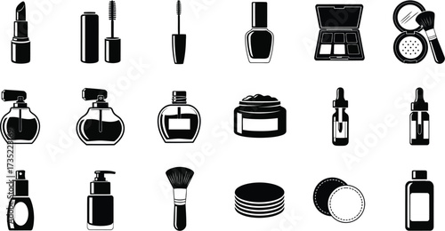 Complete set of cosmetic glyph icons for your next project, offering a wide range of beauty and personal care items
