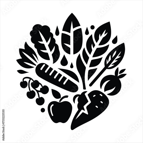 Healthy food vector silhouette line art logo design concept illustration