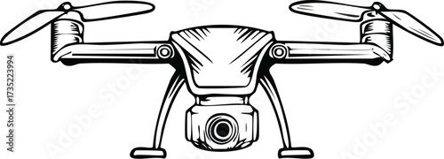 Detailed Illustration of a Modern Drone with Rotors, Perfect for Aviation and Aerial Photography