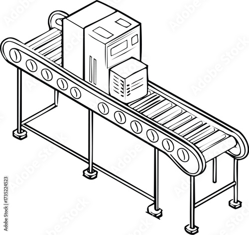 Isometric Conveyor Belt Transportation of Cardboard Boxes in a Factory Setting