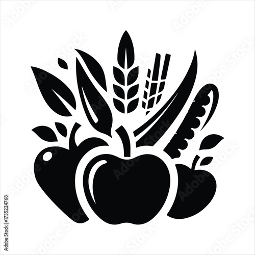 Healthy food vector silhouette line art logo design concept illustration
