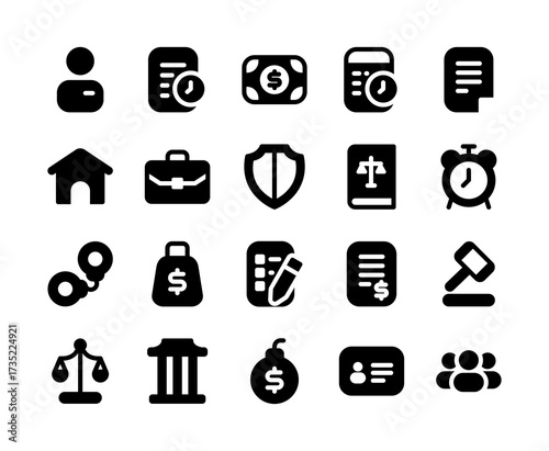 Set of Obligations Icon with Glyph Icon Style