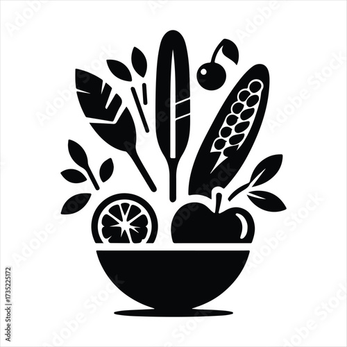 Healthy food vector silhouette line art logo design concept illustration