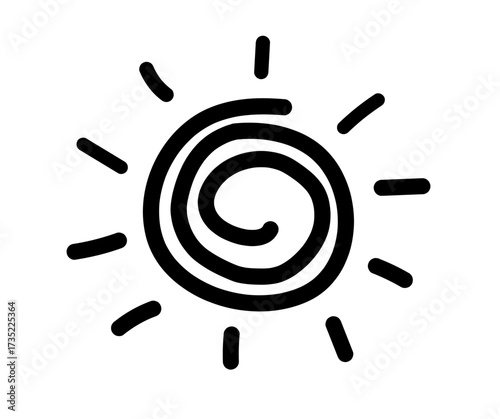 Hand drawn sun icon. Doodle children drawing. Vector illustration