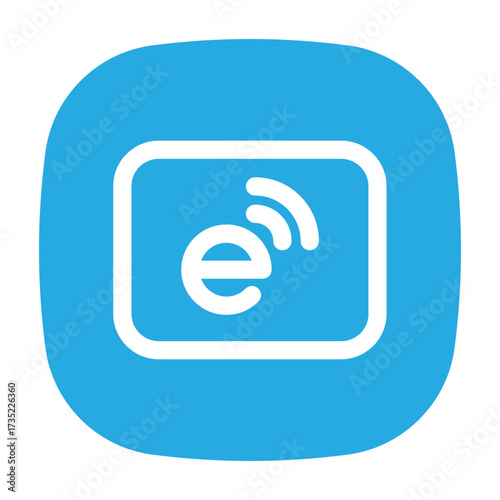 NFC or contactless payment line icon in flat blue rounded square, symbolizing digital payment and connectivity
