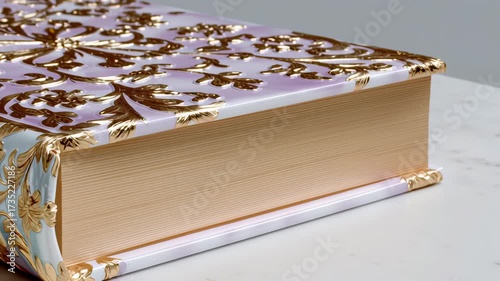Elegant Decorative Book with Gold Leaf Design on a Light Background