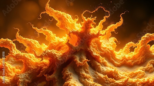 A gravity-defying golden fractal structure engulfed in chaotic energy waves, radiating molten brilliance.