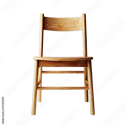 Simple wood chair with a rectangular back, isolated