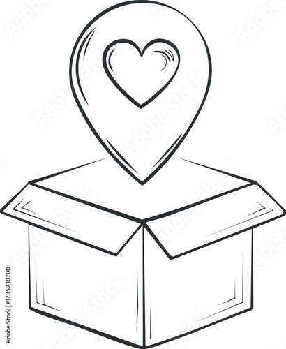 Love Delivered Heart Icon Emerging from a Box, Location Awareness