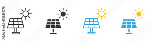 Sun and solar panel icon set,  sun energy system for renewable power generation , vector illustration ,