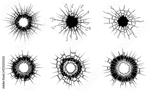 Cracked glass effect elements for design projects and special visual effects