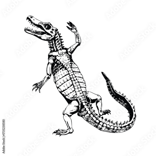 Detailed Anatomical Illustration of a Crocodile with Skeletal and Organ Cutaway