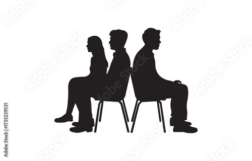 Sitting People Silhouette Vector Collection – Black PNG Figures of Men, Women, and Teenagers on Bench or Chair in Profile View