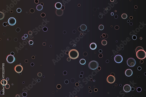 Dark Background with Floating Rings, Multi Colored Borders, Geometric Pattern