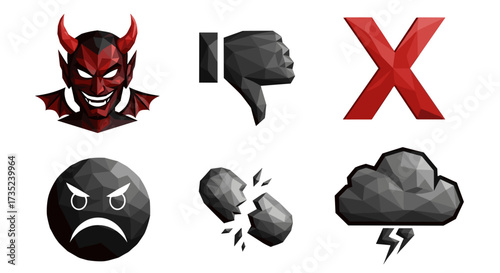 Illustrative depiction of various negative symbols and representations