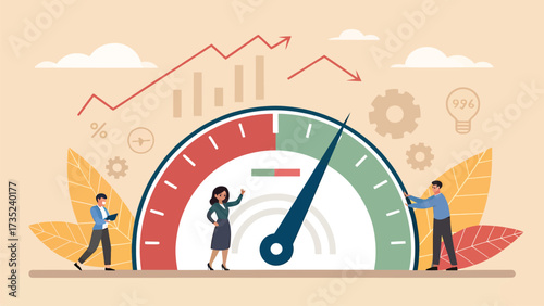 Business performance improvement with speedometer and growth chart
