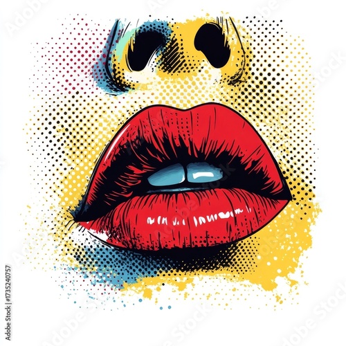 Captivating Pop Art Portrait of a Woman Biting Her Bold Red Lips Against a Vibrant Colorful Background   Expressive Sensual and Visually Striking Digital